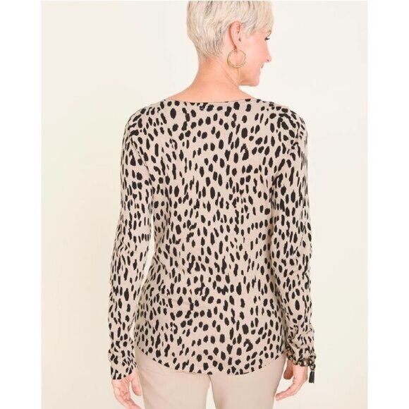 Womens Animal-Print Bateau-Neck Shirttail-Hem Pullover Sweater - Picture 3 of 7